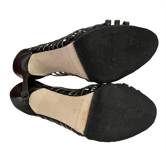 ENZO Angiolini Ginolfi Leather Peep Toe Gladiator Stiletto Heel Booties Black - Picture 8 of 16